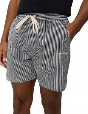 NEW LES DEUX men's stan stripe seersucker swim shorts in black